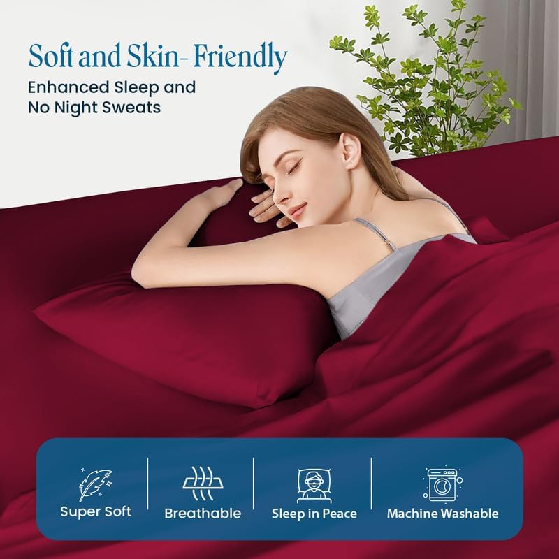 100% Pima Cotton Pillowcases – 800 Series, Ultra Soft & Cooling, Twin/Queen 20"x30", Set of 2 – Burgundy, Hotel Luxury Quality, Envelope Closure, Skin & Hair Friendly - Image 4