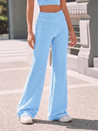 Aoysky Womens Wide Leg Gingham Yoga Pants High Waist Casual Lounge Pants - Image 3