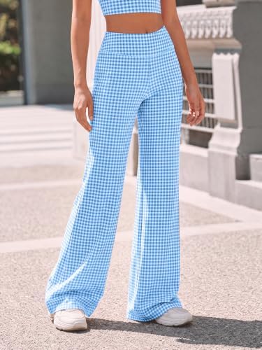 Aoysky Womens Wide Leg Gingham Yoga Pants High Waist Casual Lounge Pants - Image 3