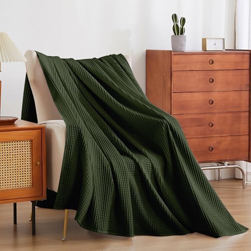 100% Egyptian Cotton Waffle Weave Throw Blanket for Bed Couch Sofa Home Decor, Soft Lightweight Bed & Couch Blanket for All Seasons (Olive Green - Full Size - 84 * 90") - Image 5