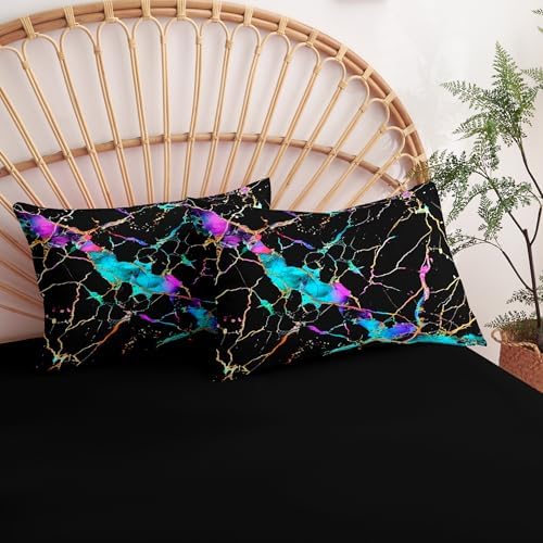 CCoutueChen Black Marble Comforter Set Full Size, Blue Tie Dye Bedding Set with Abstract River Texture, 3 Pieces 79"x90" - Image 7