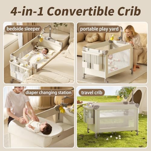 4-in-1 Pack and Play with Bassinet Bedside Sleeper for Baby Playard - Image 2