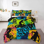Erosebridal Boys Dirt Bike Comforter Set Queen Size Skateboard Bedding Set Motorcycle Motocross Duvet Set Extreme Sports Game Quilt Set Hip Hop Colorful Comforter Set for Kids Teens Adult by Erosebridal