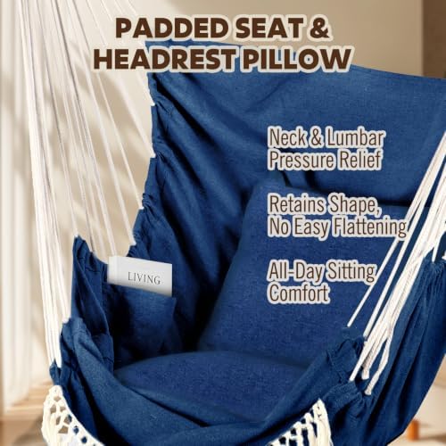 Chihee Hammock Chair Foot Rest 2 Cushions Max 500 lb Metal Spreader Bar - Image 6