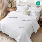 Love's cabin Queen Quilt Set White, Bed in a Bag Queen Size Bedding 7 Pieces, Ultrasonic Embossed Coin Pattern Comforter, Lightweight Bedspreads for All Seasons Quilt with Sheets, Pillowcases & Shams - Image 2
