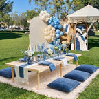 Beeveer Extra Large Outdoor Boho Picnic Blanket 91'' x 71'' Blue Table Runner 6 Throw Pillow Cover Woven Cotton Yarn Oversize Beach Blanket Washable for Picnic Camp Wedding - Image 2