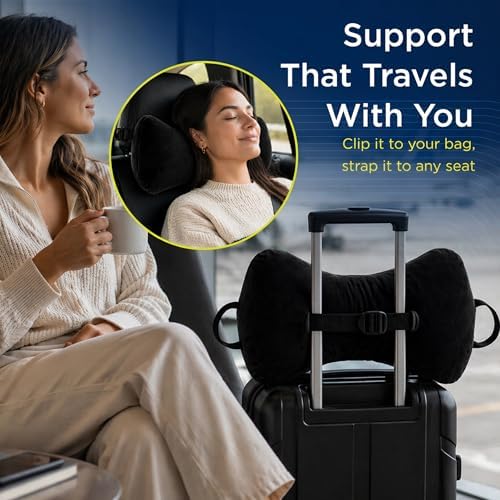 Next-GEN SleepLog Bone Shaped Chiropractic Neck Pillow – Adjustable Fill Cervical & Lumbar Support with 60" Positioning Strap – Latex Free – Full 15"x7" Black - Image 4