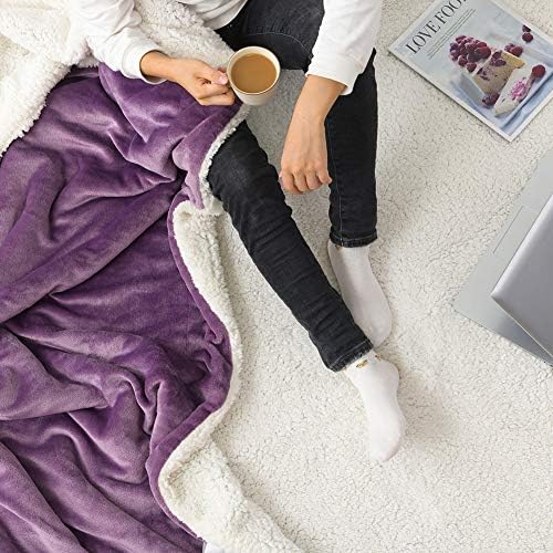 NANPIPER Flannel Blanket Reversible Sherpa Throw Blanket Super Soft Fuzzy Plush Microfiber (50"x60" Cassis Purple) - Image 3