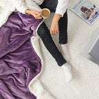 NANPIPER Throw Blanket Reversible Sherpa Flannel Bed Blanket Super Soft Fuzzy Plush Fleece Microfiber (90"x90" Cassis Purple) Queen - Image 3