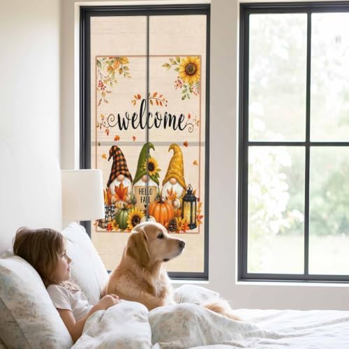 Window Privacy Film Frosted, Thanksgiving Static Cling Door Window Covering, Fall Gnomes Pumpkin Maple Leaf Sunflowers UV Blocking Windows Film for Office, Hotel, Bedroom, 29.5 x 78.7 Inches - Image 2