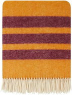 New Zealand Virgin Wool Throw Blanket, Indoor & Outdoor Blankets and Throws, Striped Soft Blanket with Fringes, 55 x 79 in (140 x 200 cm), Mustard Red by Cozy+Blankets