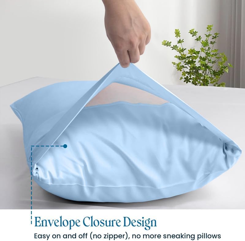 100% Pima Cotton Pillowcases – 800 Series, Ultra Soft & Cooling, Euro 26"x26", Set of 2 – Light Blue, Hotel Luxury Quality, Envelope Closure, Skin & Hair Friendly - Image 3