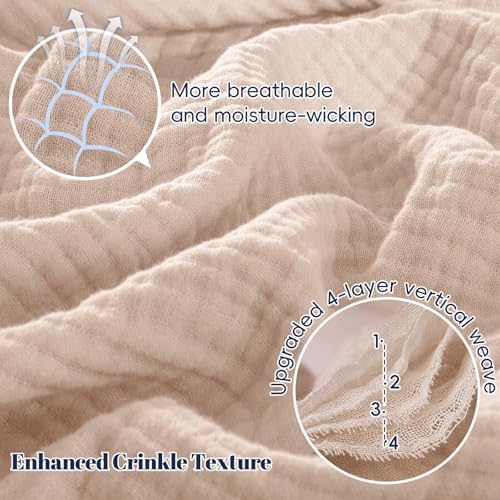 PHF 100% Cotton Muslin Blanket for Adults, Queen Size 90"X90", Dusty Pink - Image 3