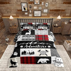 Castle Fairy Deer Antlers Comforter Set Queen Size,Bear Pine Wolf Hunting Camper Bedding Set for Women Adult,Adventure Rustic Farmhouse Red Plaid Luxury Bed Duvet Insert, 2 Pillowcases by CastleFairy