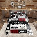 Castle Fairy Deer Antlers Comforter Set King Size,Bear Pine Wolf Hunting Camper Bedding Set All Season Quilt Set,Adventure Rustic Farmhouse Red Plaid Microfiber Polyester Down Comforter by CastleFairy