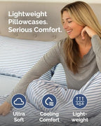 King Standard Pillow Cases - 6 Pack Pillowcases, 20" x 36" - Blue Stripes - Image 3