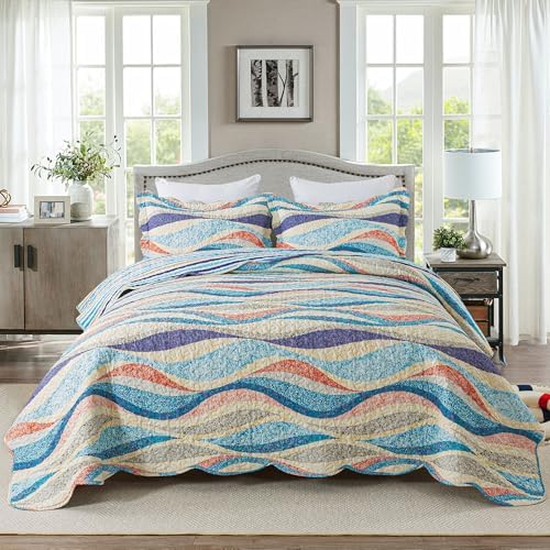 HoneiLife Coastal Quilt Sets Queen - 3 Pieces Beach Quilt Sets Ocean Bedspreads Lightweight Coverlets Nautical Bed Cover All Season Quilts by HoneiLife