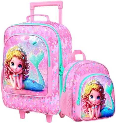 Kids Luggage for Girls 18", 2PCS Carry-on Suitcase Mermaid Set Pink by FTJCF