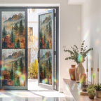 Fall Trees Window Privacy Film Rainbow Static Cling Stain Glass Window Film for Glass Door, Heat Blocking Sunroof Decal Sticker for Car 23.6"x78.7" Vintage Autumn Forest Foggy Natural Scenery - Image 3