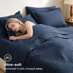 Love's cabin King Quilt Set Navy, Bed in a Bag King Size Bedding 7 Pieces, Ultrasonic Embossed Coin Pattern Comforter, Lightweight Bedspreads for All Seasons Quilt with Sheets, Pillowcases & Shams - Image 4