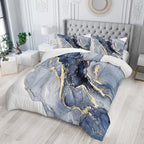 Nttopship Marble Comforter Set Grayish blueMarble Bedding Set Full Size ，Soft Microfiber Minimalist Wind Marble 1 Comforter with 2 Pillowcases - Image 2