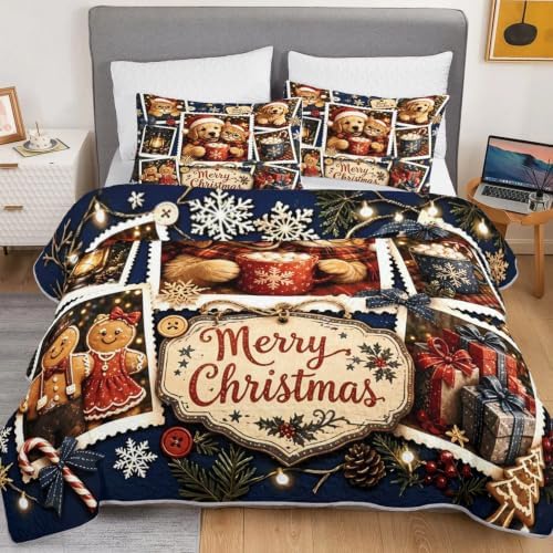 HOSIMA Vintage Christmas Bedding Set,Cute Cat Dog Print Bedspread Queen. - Image 3