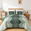 Dintszyayue Green Boho Quilt Set Queen, Aztec Pattern Lightweight Bedspread by Dintszyayue
