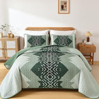 Dintszyayue Green Boho Quilt Set Queen, Aztec Pattern Lightweight Bedspread by Dintszyayue