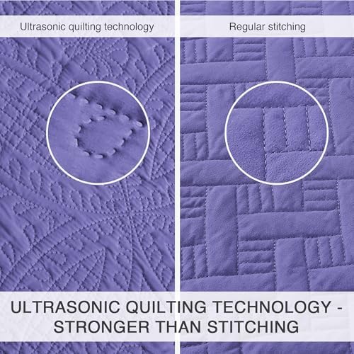 Love's cabin California King Size Quilt Bedding Set Deep Purple Bedspreads - Cal King Summer Lightweight Bedspread Comforter - Coin Pattern Coverlet for All Season - 3 Pieces (1 Quilt, 2 Pillow Shams) - Image 3