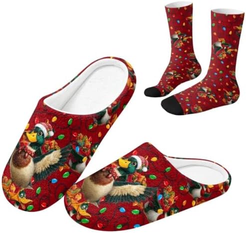 Jeiento Winter Fuzzy Slipper and Crew Socks for Women,Adult Slip-on Close Toe House Slipper,Flat Comfort home Slides by Jeiento
