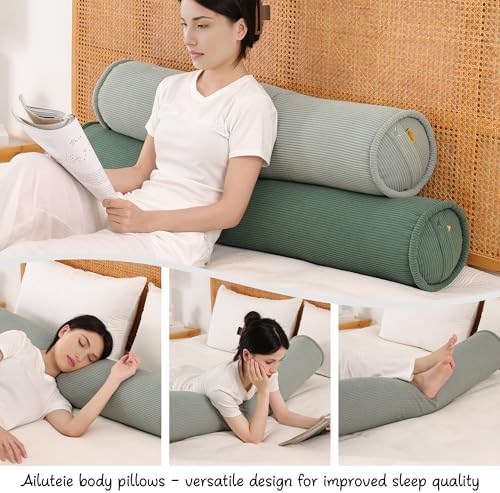 Long Bolster Pillow for Bed – Soft Corduroy Body Pillow for Adults, Ergonomic Full-Length Support for Better Sleep,59 x 7.87 Inches,Grey Green - Image 6