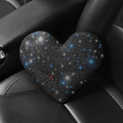 Car Headrest Neck Pillows Rhinestone Automobile Headrest Cover Car Headrest Neck Pillow for Driving with Bling Bling Crystal Car Accessories for Women, Girls and Ladies Black 2 Pieces - Image 5