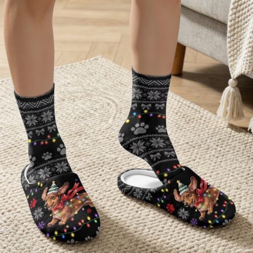 Christmas Fuzzy Slipper with Socks for Women Men Warm House Slipper and Socks Cozy Fuzzy Slippers for Indoor - Image 3