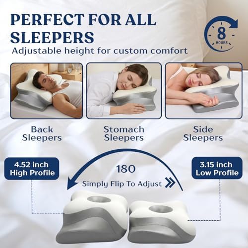 Ergonomic Cervical Neck Pillow for Neck Pain Relief, Side Sleeper Pillow, Orthopedic Pillow, Sleep Apnea Pillow, Cooling Cervical Neck Pillow, Butterfly Contour Pillow with Silk Cover & Travel Bag - Image 3