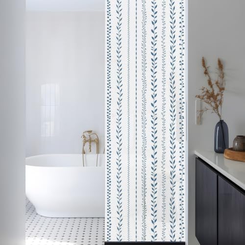 Window Privacy Film Frosted, Modern Minimalist Reusable Static Cling Window Tints, Light Blue Rustic Leaves Stripes Heat Control Windows Films for Offices, Balcony, 29.5 x 118 Inches - Image 3