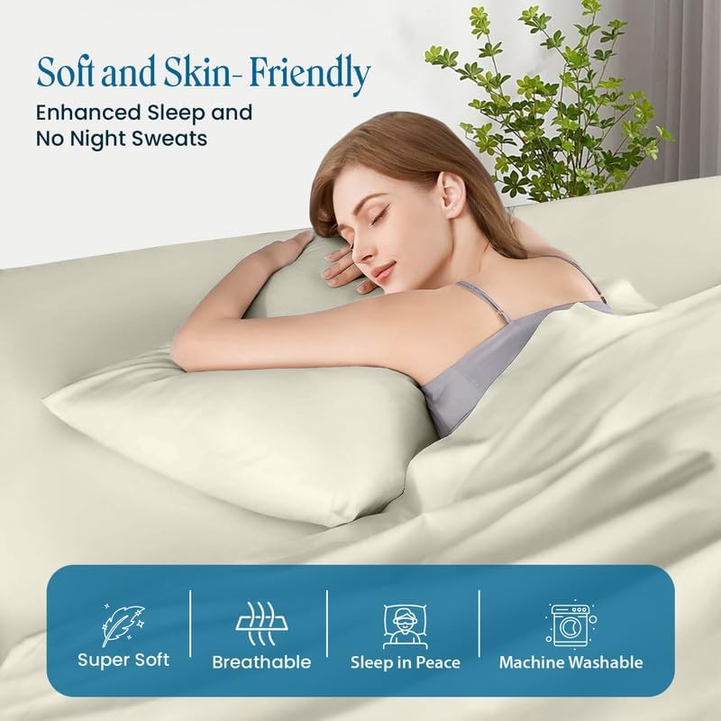 100% Pima Cotton Pillowcases – 800 Series, Ultra Soft & Cooling, King/Cal-King 20"x40", Set of 2 – Beige, Hotel Luxury Quality, Envelope Closure, Skin & Hair Friendly - Image 4