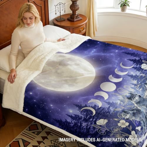 Sleepwish Plush Sherpa Throw Blanket, Wolf Moon Phase, 50"x60" - Image 3