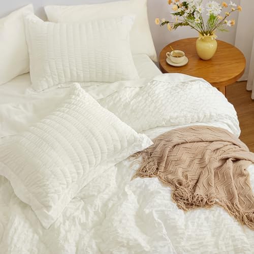 Love's cabin Seersucker Ivory Twin XL Comforter Set, 5-Piece Bed in a Bag - Image 4