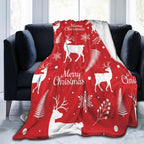 Merry Christmas Red Reindeer Snowflake Flannel Throw Blanket - Image 6