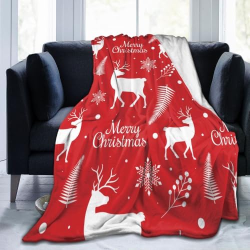 Merry Christmas Red Reindeer Snowflake Flannel Throw Blanket - Image 6