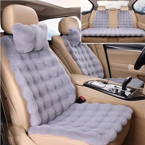 Luxury Thickened Plush Car Seat Cushion Set,Soft Fluffy Protector Warm Faux Rabbit Fur Non-Slip Front and Back Seat Covers (Gray,9pcs) by EDVKLNG