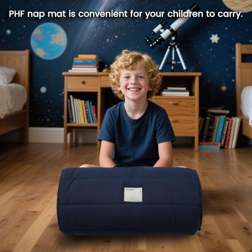 PHF Toddler Nap Mat with Removable Pillow and Minky Blanket, Rollup Design Kids Sleeping Mat, Slumber Bags for Boys, 50"x20" Toddler Sleeping Bag for Daycare Preschool Travel Camping, Astronaut - Image 6