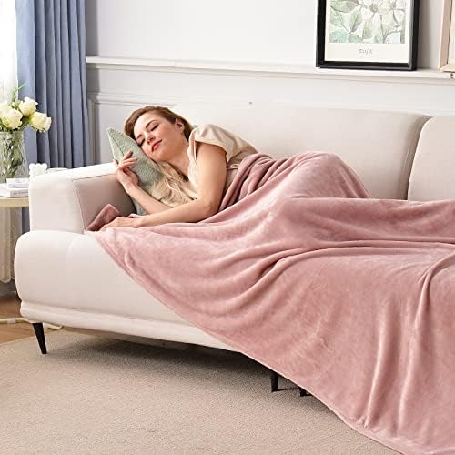 SOCHOW Flannel Fleece Blanket Queen Size, Dusty Pink, 90x90 inches - Image 2