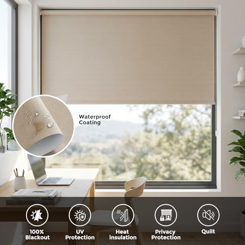 NUTRO CHILL Blackout Roller Shades Blinds for Windows 23" W x 68" L Beige - Image 3