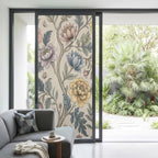 Window Privacy Film Frosted, Vintage Garden Flower Non-Adhesive Static Cling Window Tint, Rustic Floral Leaf Pastoral Beige Insulated Windows Frosted Films for Living Room, 35.4 x 78.7 Inches - Image 2