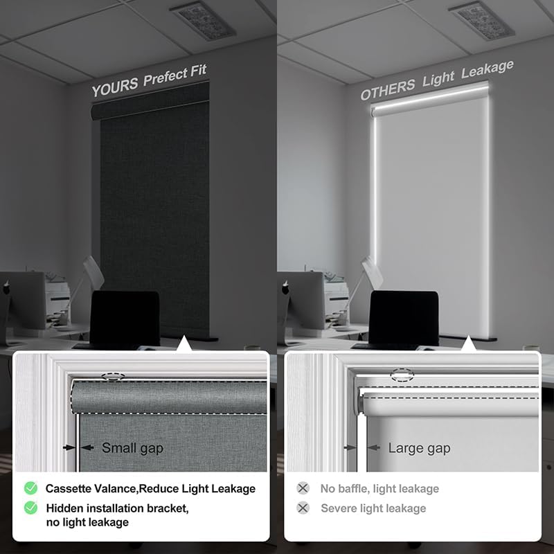 Boolegon Blackout Roller Shades for Windows, Grey, 69" W x 64" H - Image 4