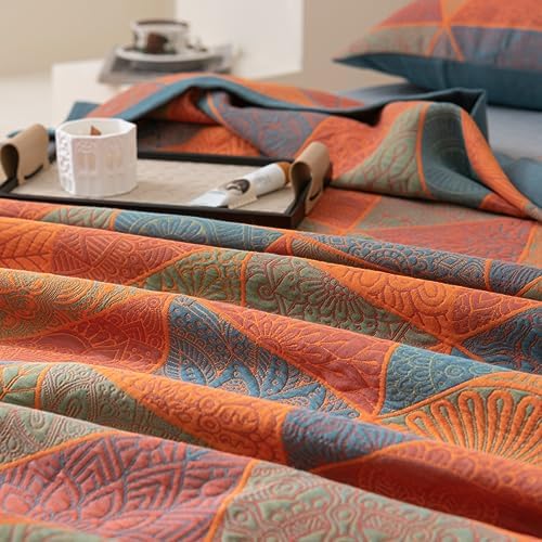 100% Cotton Muslin Blanket Jacquard Bohomian Mandala Triangle Quilt, Soft Bed Cover 3 Layers Reversible Bedspread Coverlet Breathable Lightweight Bedding King(98"x94"), No Pillow Sham - Image 6