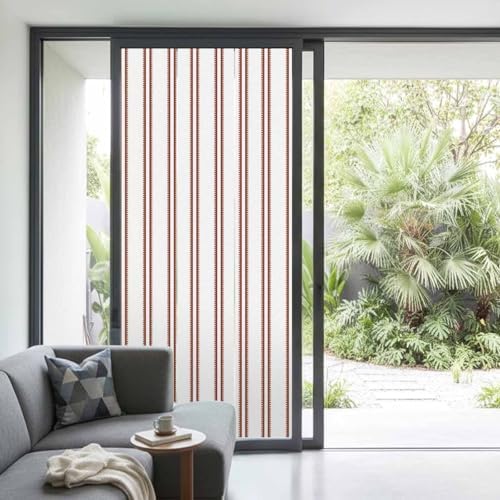 Window Privacy Film Frosted, Red Striped Non-Adhesive Static Cling Window Tint, Modern Stripes Farmhouse Simples Rustic Insulated Windows Frosted Films for Living Room, 35.4 x 78.7 Inches - Image 2