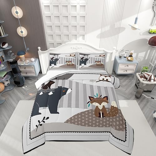 Castle Fairy Cute Animal Bedding Set Full Size,Bear Owl Fox & Plant Comforters for Girls & Teens,Indian Style Down Comforter with 2 Pillowcases by CastleFairy