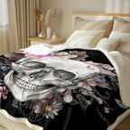 Sleepwish Black Throw Blanket Sherpa Fleece Halloween Blanket Skull Rose - Image 2
